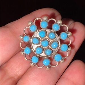 Zuni Turquoise and 925 Silver Floral Ring